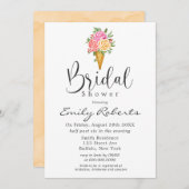 ピンクコーラルイエローアイスクリームコーンブライダルシャワー 招待状 (正面/裏面)