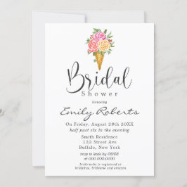 ピンクコーラルイエローアイスクリームコーンブライダルシャワー 招待状