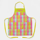 ピンクコーラルイエロー市松模様にの小さなドットのデザイン エプロン (正面)