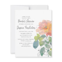 ピンクコーラルウォーターカラーフローラボーホブライダルシャワー