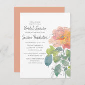 ピンクコーラルウォーターカラーフローラボーホブライダルシャワー 招待状 (正面/裏面)