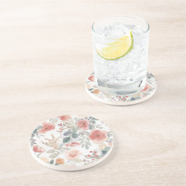 ピンクコーラルガーデンの花の水彩模様 コースター