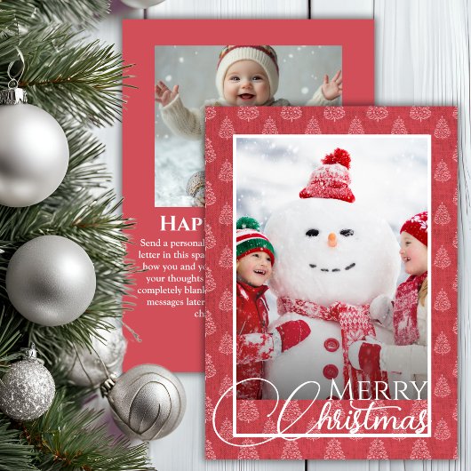 ピンクコーラルクリスマスツリーホリデーフォト シーズンカード