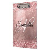 ピンクコーラルグリッターファンシーモノグラムバラゴールドフォイル クリップボード (左)