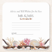 ピンクコーラルシーシェル真珠ヒトデ流木 スクエアペーパーコースター (正面)