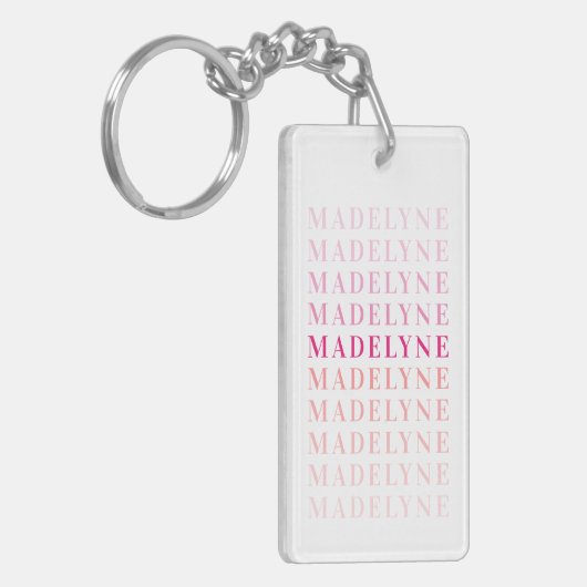 ピンクコーラルタイポグラフィパーソナライズされた名 キーホルダー (正面左)
