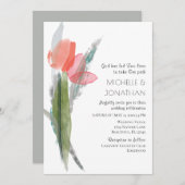 ピンクコーラルチューリップモダンフローラクリスチャン結婚ズ 招待状 (正面/裏面)
