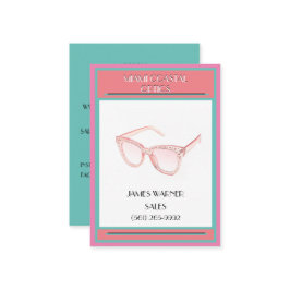 ピンクコーラルティール（緑がかった色）レトロ80ズマイアミサングラス 名刺