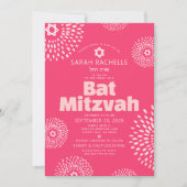 ピンクコーラルバルミツワーフォトはっきりしたスターバストGroovy 招待状 (正面)