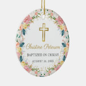 ピンクコーラルフローラガールバプテスマ金ゴールドグロス写真 セラミックオーナメント (右)