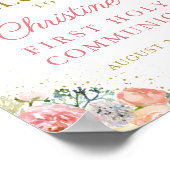 ピンクコーラルフローラファーストホーリーコミュニオンウェルカム ポスター (角)