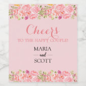 ピンクコーラルフローラ結婚植物性ワインラベル ワインラベル (シングルラベル)