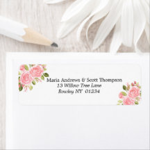 ピンクコーラルフローラ金ゴールド差出人住所ラベル