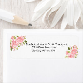 ピンクコーラルフローラ金ゴールド差出人住所ラベル ラベル
