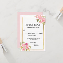 ピンクコーラルフローラ食事オプションRSVP招待状 招待状
