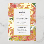 ピンクコーラルブラシバラウェルカムパーティー 箔招待状 (正面)