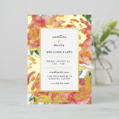 ピンクコーラルブラシバラウェルカムパーティー 箔招待状 (立ち正面)