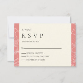 ピンクコーラルボタニカルミニマリスト結婚式RSVP 出欠カード