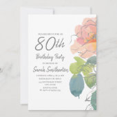 ピンクコーラルボーホウォーターカラーフローラ80誕生日 招待状 (正面)