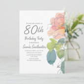 ピンクコーラルボーホウォーターカラーフローラ80誕生日 招待状 (スタンド正面)