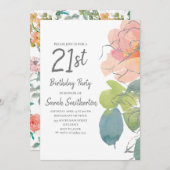 ピンクコーラルボーホウォーター色フローラ21歳 招待状 (正面/裏面)