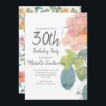 ピンクコーラルボーホウォーター色フローラ30th Birthday 招待状<br><div class="desc">美しいボホスタイルソフトサンゴとピンクの水の色のフローラと緑の白い30歳の誕生日パーティの招待状のための女性。この招待状の裏には、調整の花のパターンがある。連絡カスタマイズまたは一致する製品と一緒に私たち。</div>