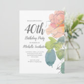 ピンクコーラルボーホウォーター色フローラ40th誕生日 招待状 (スタンド正面)
