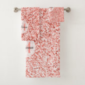 ピンクコーラルライトパステルスパークルズモノグラムきらきら光る バスタオルセット (インサイチュ)