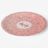 ピンクコーラルライトパステルスパークルズモノグラムきらきら光る ペーパープレート (アングル)