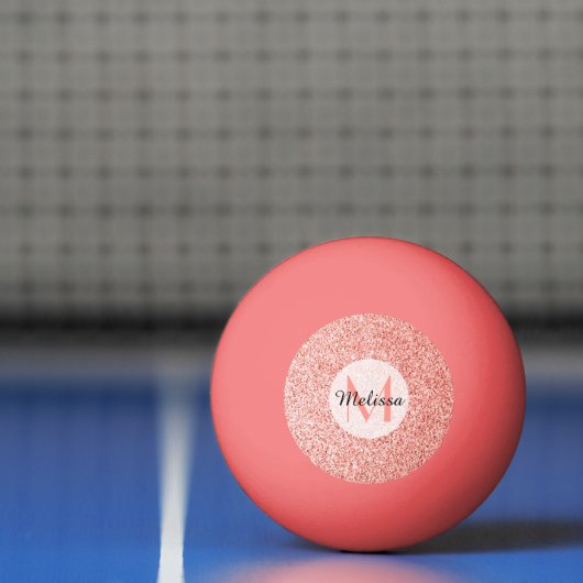 ピンクコーラルライトパステルスパークルズモノグラムきらきら光る 卓球ボール (ネット)