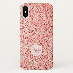 ピンクコーラルライトパステルスパークルズモノグラムきらきら光る iPhone X ケース