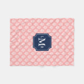 ピンクコーラルリーフパターンとブルーモノグラム フリースブランケット (正面(横))