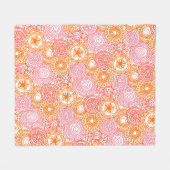 ピンクコーラルレッドオレンジホワイトフローラアートパターン フリースブランケット (正面(横))