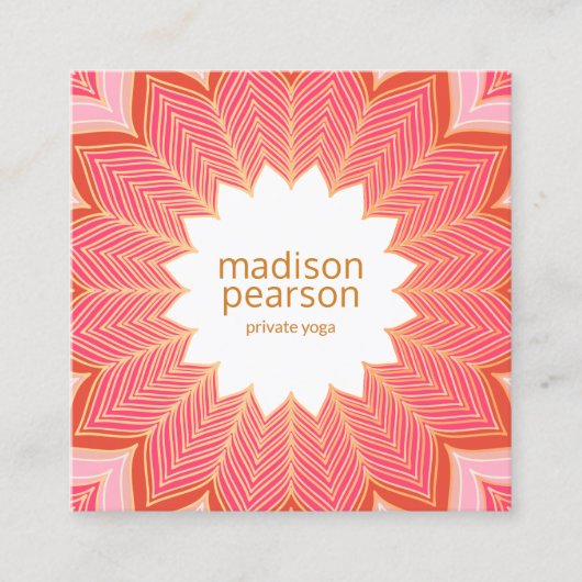 ピンクコーラルロータスマンダラフラワーヨガ先生 スクエア名刺 (正面)