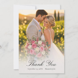 ピンクコーラルワイルドフラワーの写真の結婚式のお礼 サンキューカード