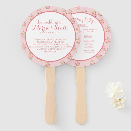 ピンクコーラル結婚フローラ詳細ハンドファン ハンドファン (正面&裏面)