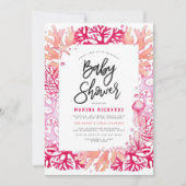 ピンクコーラル&ジェリーガール航海のベビーシャワー 招待状 (正面)