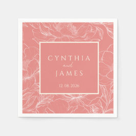 ピンクコーラル ボタニカル ミニマリスト ウェディング スタンダードカクテルナプキン