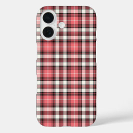 ピンクコーラル、白黒のガーリー格子縞 iPhone 16ケース