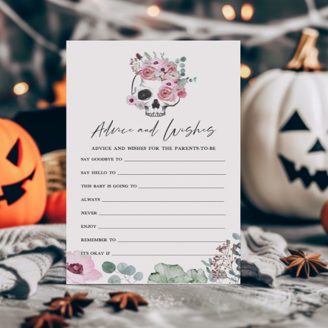 ピンクゴシックフローラスカルアドバイスとウィッシュズゲーム (Floral Skull Baby Shower Advice and Wishes Game)