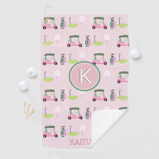 ピンクゴスタイリッシュルフデザイン名前をカスタムするモノグラム ゴルフタオル (インサイチュ)