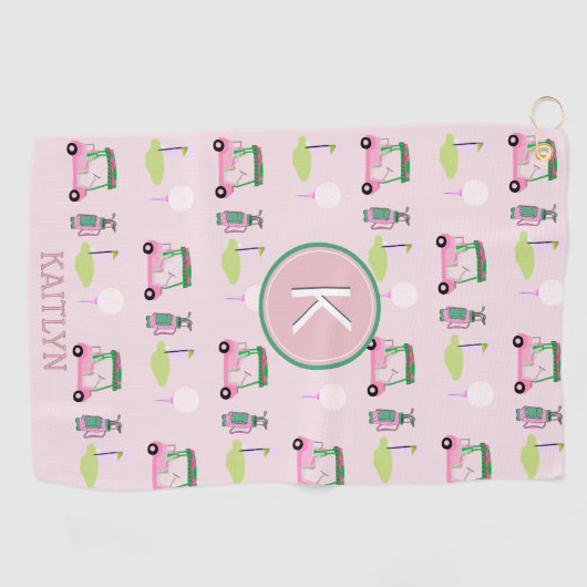 ピンクゴスタイリッシュルフデザイン名前をカスタムするモノグラム ゴルフタオル (横)