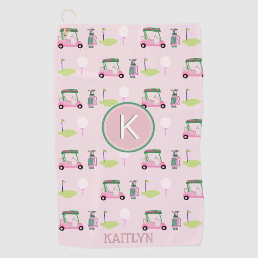 ピンクゴスタイリッシュルフデザイン名前をカスタムするモノグラム ゴルフタオル (正面)