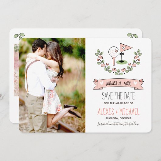 ピンクゴルフをテーマに日付を保存 セーブザデート (正面/裏面)