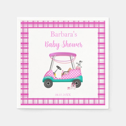 ピンクゴルフカートとベビー用品ベビーシャワー スタンダードカクテルナプキン (正面)
