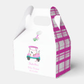 ピンクゴルフカートとベビー用品ベビーシャワー フェイバーボックス (正面サイド)