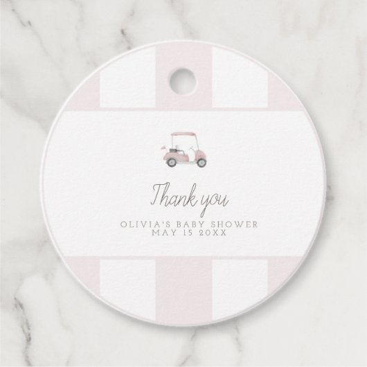 ピンクゴルフカートのギフトメッセージカード フェイバータグ (正面)