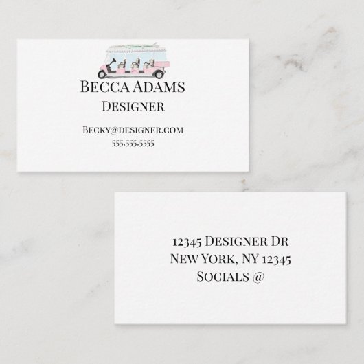 ピンクゴルフカートパーソナライズされた 名刺 (正面/裏面)