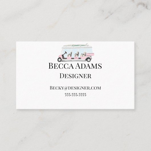 ピンクゴルフカートパーソナライズされた 名刺 (正面)