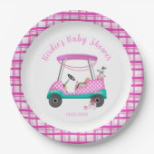 ピンクゴルフカートベビー供給ベビーシャワー ペーパープレート (正面)